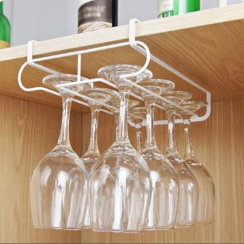 Wine Glass Holder Hanging Iron Rack Drinking Goblet Cup Stemware Inverted Storage Shelf Under Cabinet Sigle/Double Row Stand