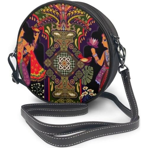 Ethnic Indian Man And Woman In Tropical Garden Bag Round Shoulder Bag Small Women Fashion Summer Messenger Crossbody Bags