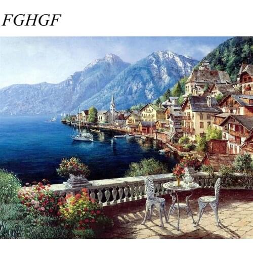 FGHGF Frameless Flowers Garden Landscape DIY Painting By Numbers Modern Abstract Wall Art Picture Handpainted Oil Painting