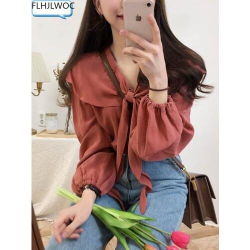 FLHJLWOC Blouses With Tie
