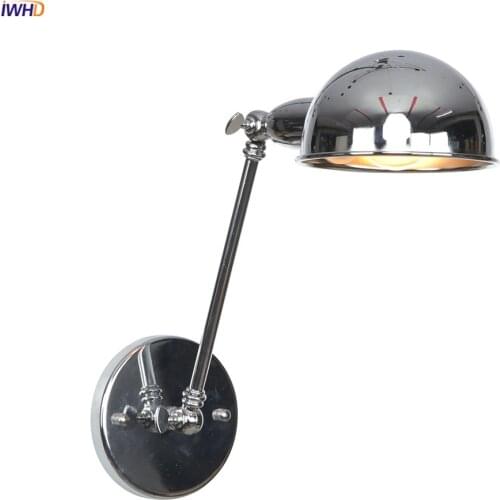 IWHD Loft Industrial Retro Wall Lights Fixture Bathroom Bedroom Beside Lamp Vintage Arm Wall Light LED Applique Murale Luminaire