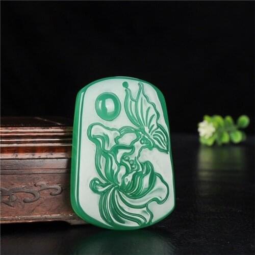 China Natural Agate Hand-carved Peace Flower Butterfly Jade Pendant Fashion Jewelry Men and Women Style Chalcedony Necklace
