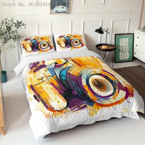 3D Camera Pattern Bedding Set Landscape Photography Duvet Cover Set Queen King Bedclothes Microfiber Quilt Cover For Kids Adult