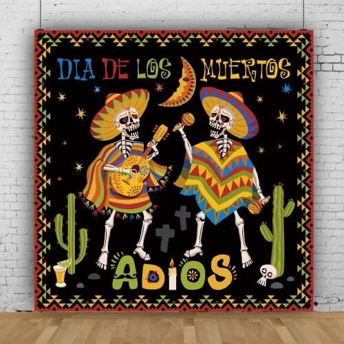 Colorful Flowers Day of The Dead Backdrop Mexican Dia DE Los Muertos Dress-up Party Decoration Photography Background Banner