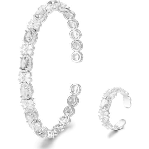 LARRAURI 2 PCS Brand Gorgeous Bangle Ring Set Cubic Zirconia for Women Bridal Wedding Engagement Daily Party Jewelry Set