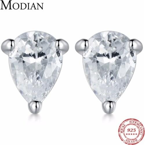 MODIAN Drops of Water Stud Earrings Solid 925 Sterling Silver 2 Carat Pear Cut Bridal Bridesmaid Jewelry