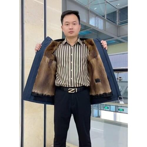 Coat Men Winter Parka Natural Muskrat Fur Jacket 2021 Latest Design Hooded Fur Coats Plus Size Custom Free Shipping