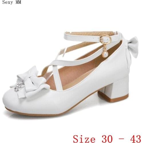Low High Heel Shoes Women Pumps Mary Janes Shoes Med High Heels Kitten Heels Small Plus Size 30 - 43