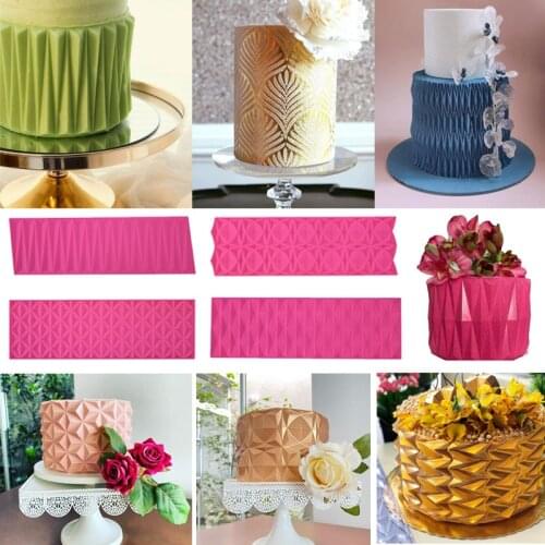 New Origami Gem Diamond Shape Silicone Cake Mold Cake Border Decoration Lace Mat Fondant Chocolate Mould Cake Decorating Tools