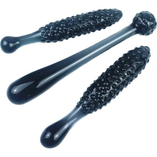 NEW Black Granules Glass Anal Plug Double Dildo Buttplugs Prostate Massage Glass Butt Plug Expander Sex Toys For Couples