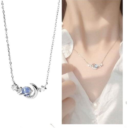 Charm Glazed Stone Moon Pendant Female Choker Necklaces Women Quality Silver Plated Clavicle Necklace Girl Jewelry On Neck Lady