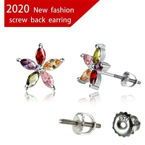 Charm Female Rainbow Flower Small Earrings Classic Silver Color Wedding Earrings For Women Simple Crystal Spiral Stud Earrings