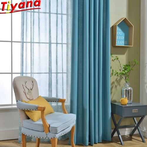 Solid Blue Curtains for Living Room Home Decoration Curtains for Window Dyeing Fabric Solid Panel Window Drapes WP414c#40
