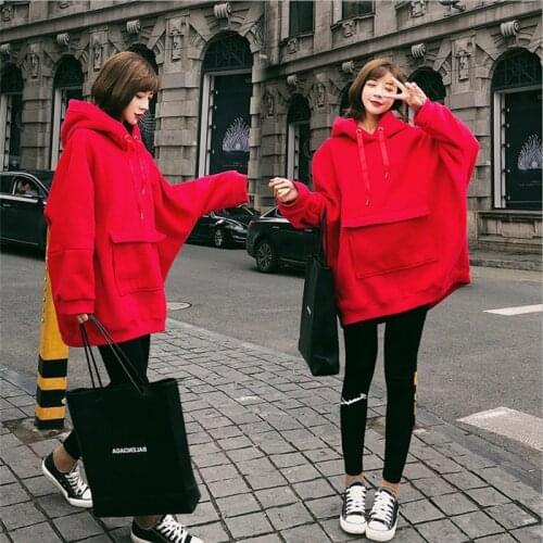 Autumn Winter Maternity hooded long Hoodie Coat Bat Type Loose sweater Dress Red maternity Hoodie Jacket For Pregnant Women