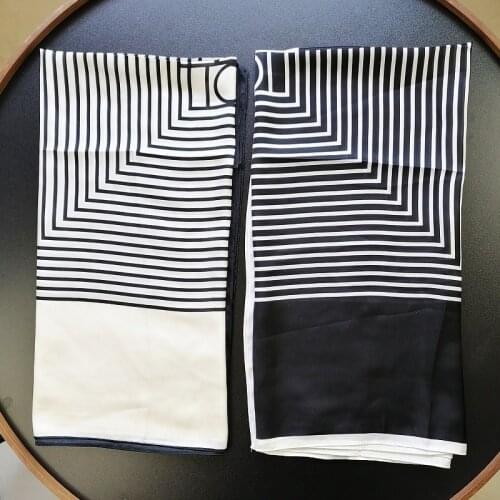 90cm Black White Striped Painting Silk Scarf Bandanna Women Fashion Square Scarves Head Neck Tie Band Professional Neckerchief