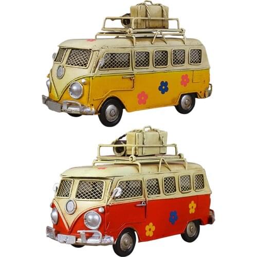 Handcraft Retro Camper Van Model with Money Box Vintage Bus Model Toy Home Decoration