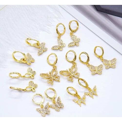 Butterfly Earrings for Women Gold Animals Dangle Necklace Micro Pave Zircon CZ Copper Cute Earring Trendy Punk New Fashion 2021