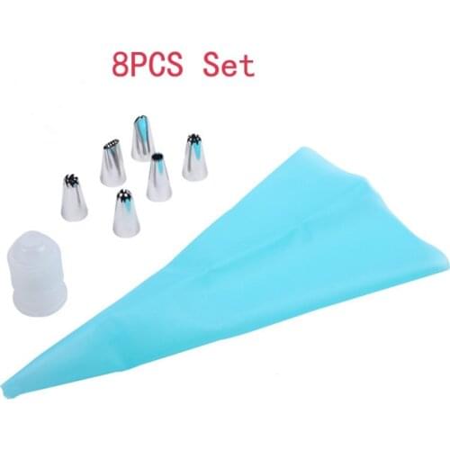 Silicone Kitchen Accessories Icing Piping Cream Pastry Bag + 6 Stainless Steel Nozzle Set DIY Cake Decorating Tips Set