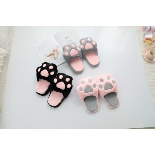 Lovely creative pink black gray cat claw couple Plush home anti slip warm comfortable slippers