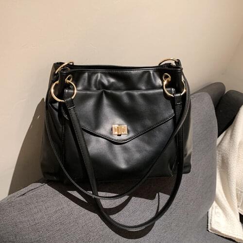 Ladies Fashion Shoulder Bags Retro Solid Color Leather Big Bags Document Bags Large Capacity Ladies Bags Shoulder Bags