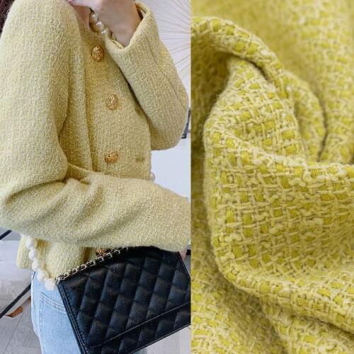 The yellow wool Weave tweed fabric for coat skirt tissus au mètre telas por metro ткань для шитья tissu sewing tela tecido ткани