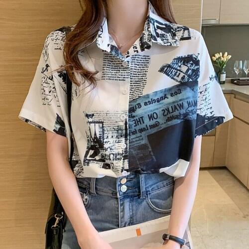Women Short Sleeve Korean style Blouse Female printing design Casual Ladies Shirts Women Clothing