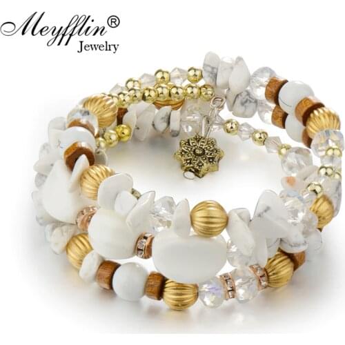 Meyfflin Bohemia Charm Bracelets For Women Fashion Resin Beads Multilayer Strand Bracelet & Bangle Ethnic Jewlery pulseras