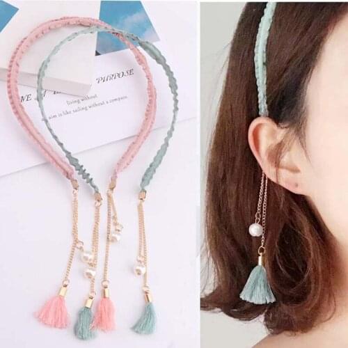 Women Fake Earrings Tassel Pendant Headbands Simple Fashion Hairbands Girls Scrunchies Pressure Hair hoop Headdress Accessories