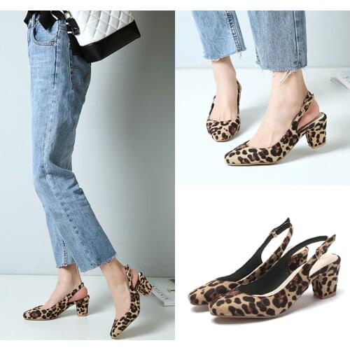 Leopard Print High Heels Slingback Woman Pumps 2020 Sexy Block Heels Ladies Shoes BucKle Strap Elegant Dress Office Shoes Woman