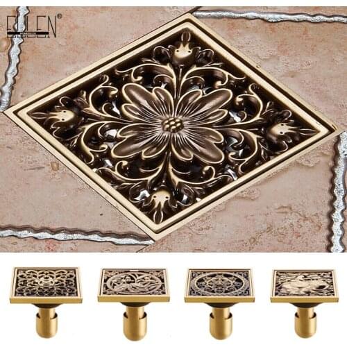 10*10cm Euro Style Antique Brass Bathroom Shower floor Drain Wire Strainer Art Carved Cover Waste Drainer ELD212