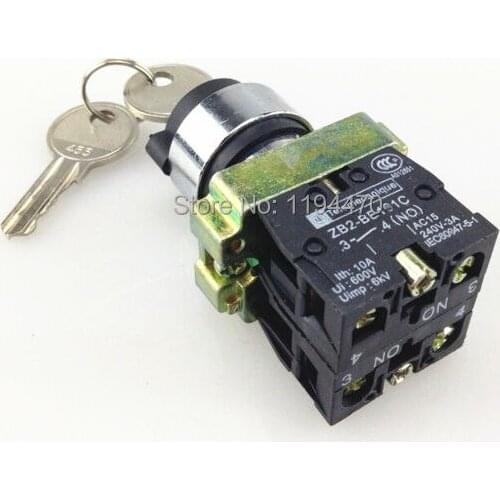 10pcs/Lot XB2 BG33 XB2-BG33 3 Position 2 NO Normally Open 2N/O Key Operated Selector Switch Locked Maintained