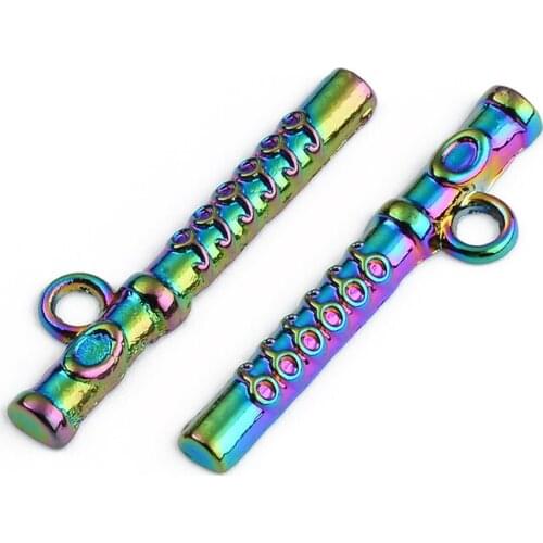 2PCS Rainbow Multicolor Zinc Based Alloy Pendant Laser Stick DIY Alloy Jewelry Making Accessories For Necklace Earring
