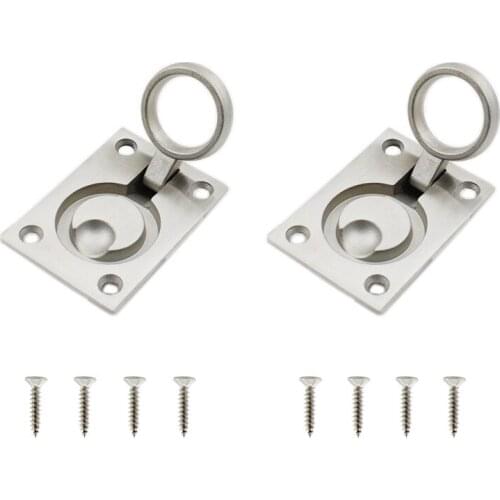 2 PCS Flush Ring Pull, 304 Stainless Steel Hatch Pull Flush Lift Boat Ring Hatches Pull Handle with Mount Screws 64x46x3mm