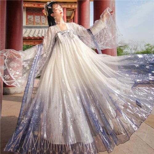 2020 Hanfu Women Summer Fairy Dress Improved Hanfu Dress Student Chinese Traditional Chinese Dance Costumes Rave Clothes SL3737