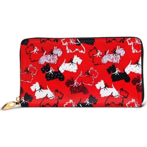 2021 Fashion Cartoon Westie Printing Women Long Cash Wallets Zipper Phone Bag Female Genuine Leather Clutch Purse Carteira