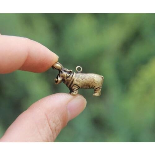 3 CM China 100% Pure Bronze Copper Wild Animal Beast Hippopotamus Amulet Pendant