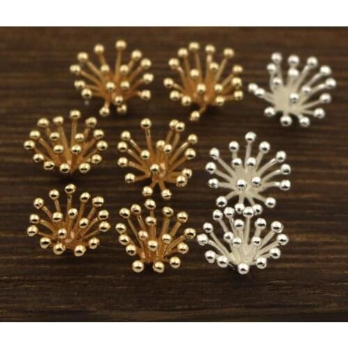30pcs 10x15mm Brass Metal Casted Stamping Filigree Pistil Stamens Flower Clusters with Ball Pins Charms Quality Findings DIY