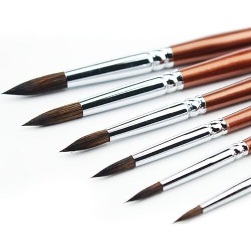 6pcs Wolf Hair Paint Brush Set Round Tip Pointed Artists Paintbrush for Watercolor Acrylic Oil Painting Art Supplies