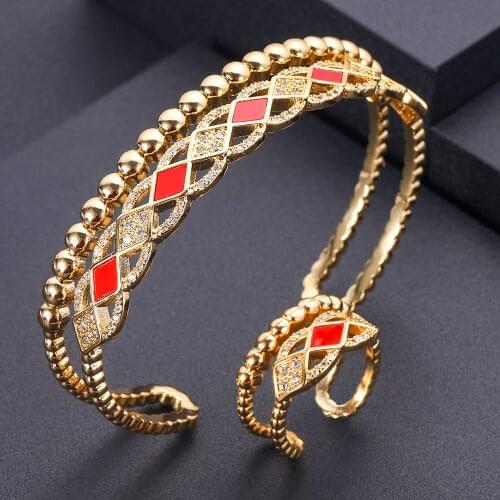 Acckingluxury Unique African Bangle Ring Set Jewelry Sets For Women Wedding Cubic Zircon Crystal CZ Dubai Bridal Jewelry Set