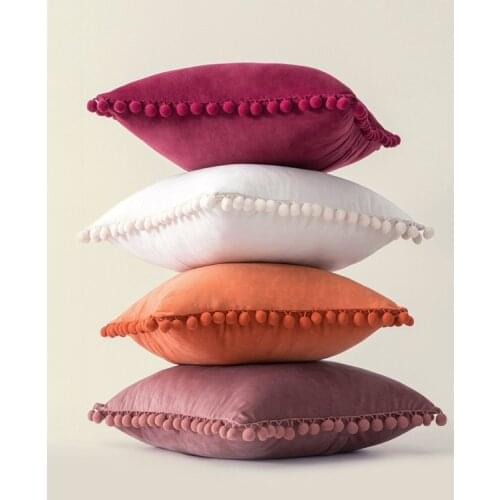 Velvet Cushion Covers Pompom Decorative Throw-Pillow Covers with Poms for Couch LivingRoom Sofa Bedroom Car dec Pillowcase 50x50