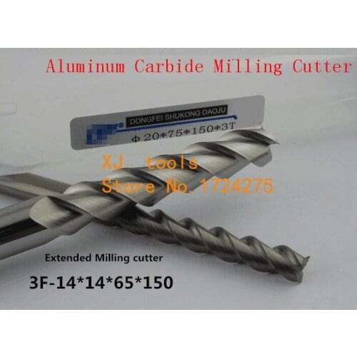 Free Shipping 14.0mm Long End Mill 14*14*65*150L 3 Flutes Aluminum Carbide End mills,Carbide CNC End mill Router Bits,lathe tool