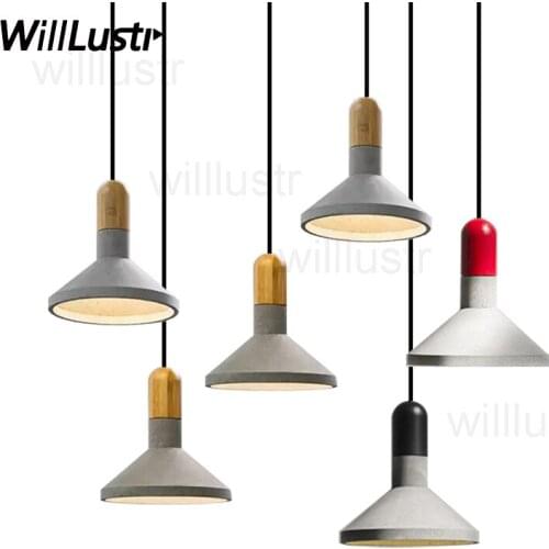 Handmade concrete pendant lamp nordic design hanging lighting dinning room restaurant cafe natural wood cement suspension light