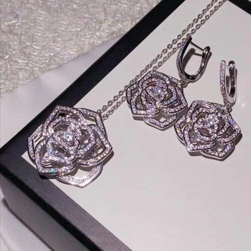 Brand Pure 925 Sterling Silver Jewelry For Women Necklace Earrings Jewelry Set Wedding Party Necklace