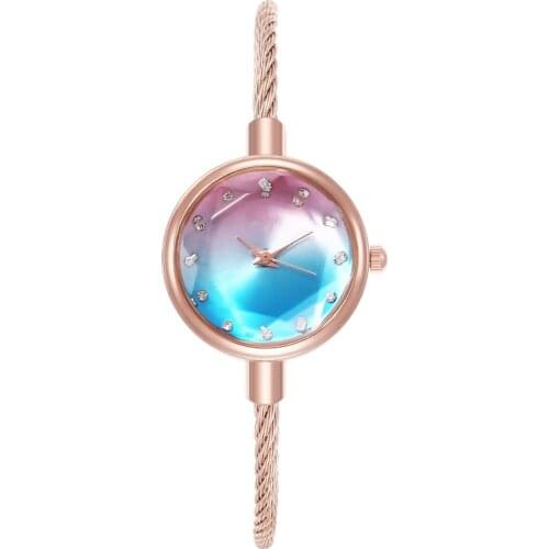 Women Watch Bracelet Gold Casual Small Watch Golden Geometric Glass Surface Colorful Wristwatch Ladies Quartz Clock