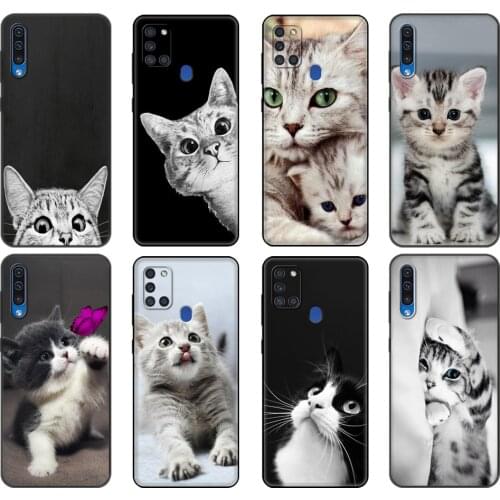 Black tpu Case For Samsung Galaxy A50 50S A30S A10 A01 A11 A21S A31 A41 A51 A71 M21 M30S S10 LITE Cover funny cat kiss fish