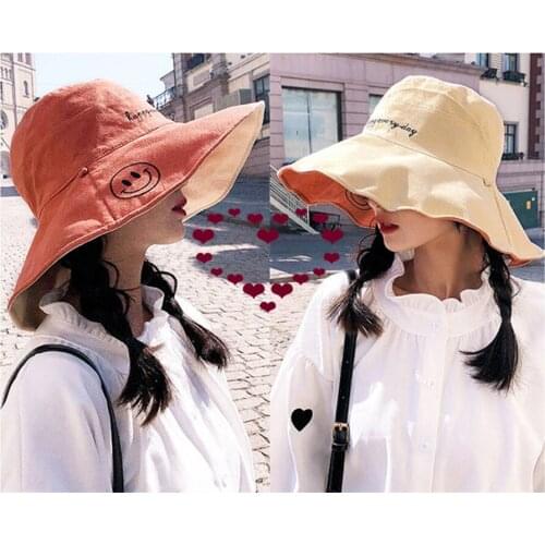 Ms fisherman head sunhat sunscreen double-sided design hat big along the smiling face basin of mo summer sun hat