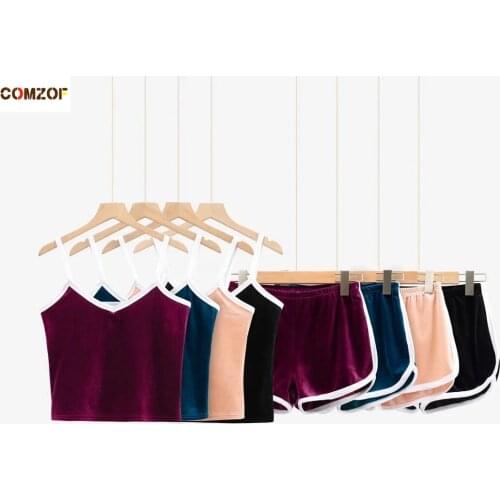 Hot Sale Women Tank Top+Shorts Velvet 2 Piece Set Cropped Velour Clothing Tracksuit Lady Casual 2021 Spring Summer Suits