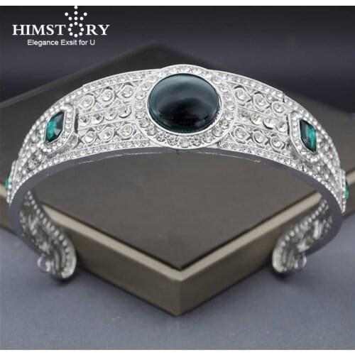 HIMSTORY Crystal Rhinestone Tairas Crown Princess Eugenie Green Wedding Bridal Tiara Crown For Women Accessories Jewelry