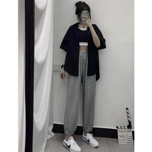 HOUZHOU Korean Fashion Oversize Gray Joggers Sweatpants Women Baggy Harajuku Autumn Jogging Sports Pants Black Trousers Female