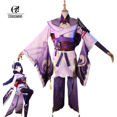 ROLECOS Game Genshin Impact Raiden Shogun Cosplay Costume Baal Raiden Shogun Cosplay Costume Sexy Women Uniform Dress Full Set